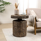 JONATHAN Y Marisol 24" Round Brown Woven Water Hyacinth Side Table - Image 2