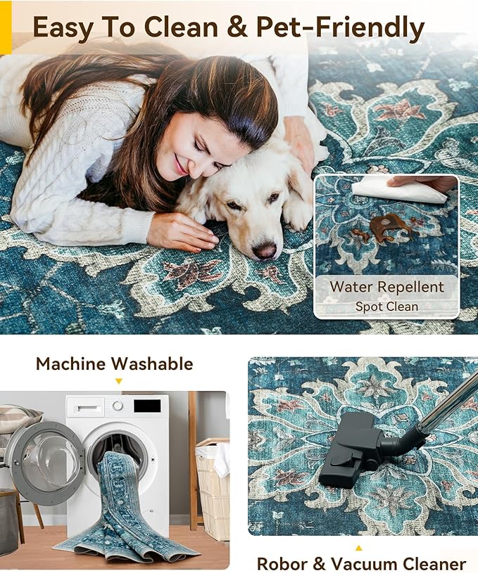 RELEANY Washable Area Rug, Small 2'x4', Teal | Non-Slip, Water Repellent - Image 5