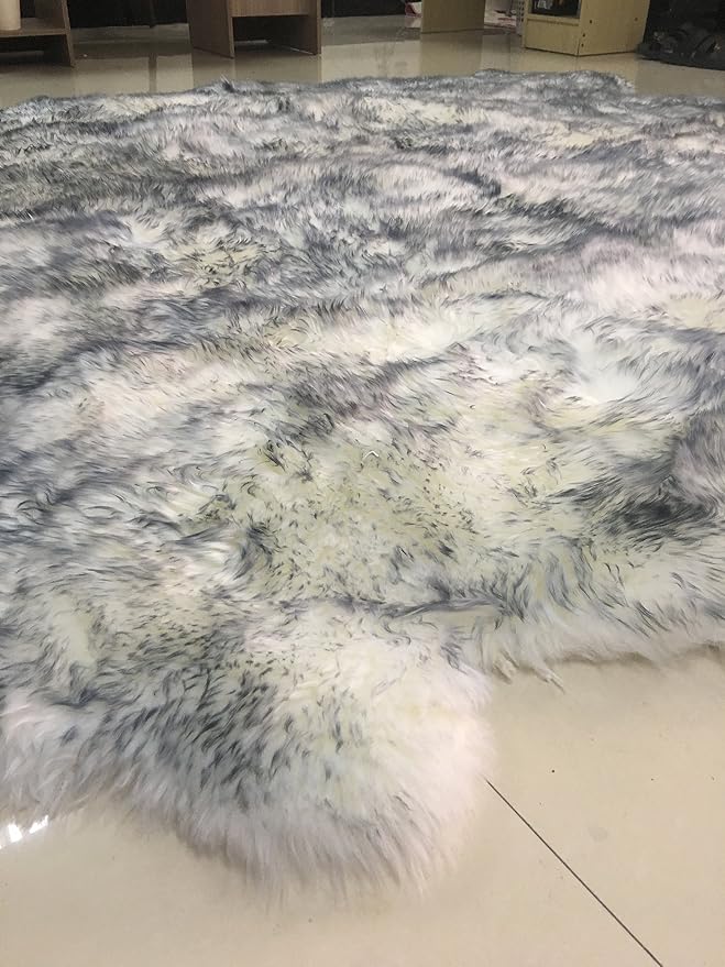 HUAHOO Premium Genuine Sheepskin Rug White Gray Real Australia Sheepskin - Image 5