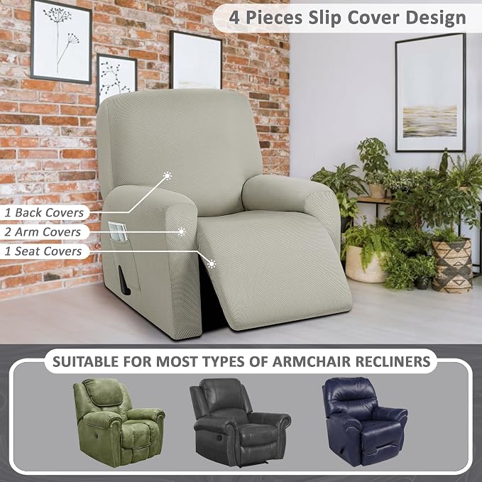 ULTICOR 4-Piece, 1 Seat Recliner Cover, Yarn Dyed Reclining Chair Covers - Image 5