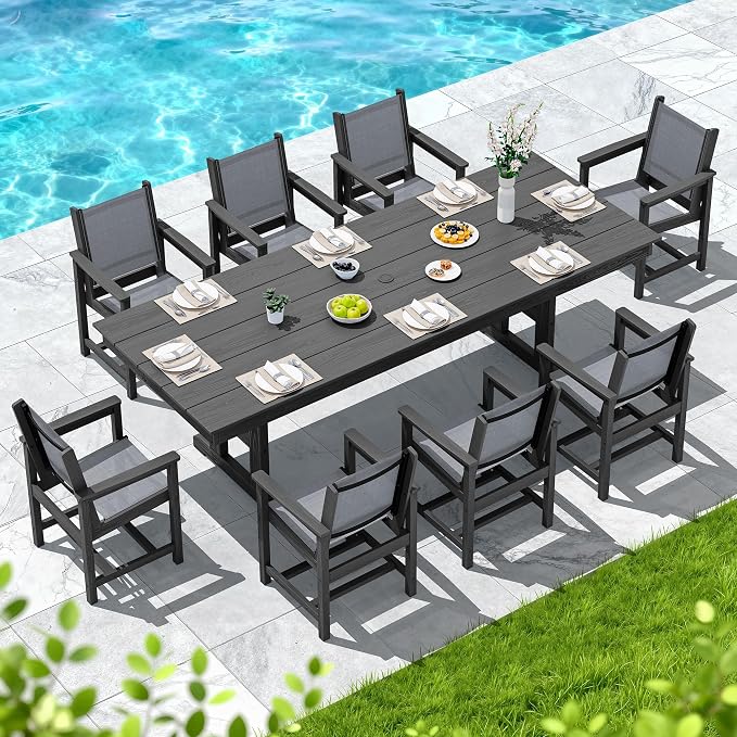 SERWALL Outdoor Dining Chairs Set of 2, All-Weather HDPE Textilene Sling Dining - Image 4