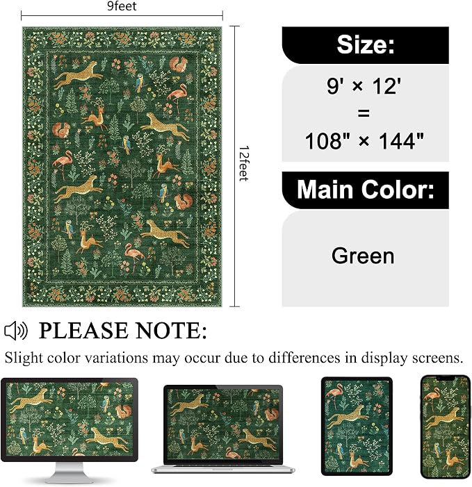 DUKINO 9x12 Area Rug for Living Room, Washable Animal Rug Non Slip, Non-Shedding - Image 2
