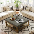 Befurtori Large Square Ottoman Coffee Table, Linen Solid Upholstered Footrest - Image 4