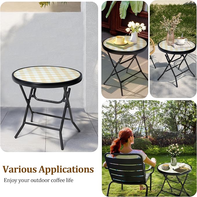 Foldable Patio Side Tables, 17.7" Small End Table Outdoor Weatherproof - Image 4