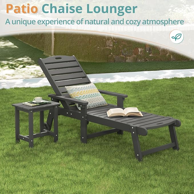 LUE BONA Lounge Chair Outdoor Set of 4, HDPS Chaise Lounge Outdoor - Image 3
