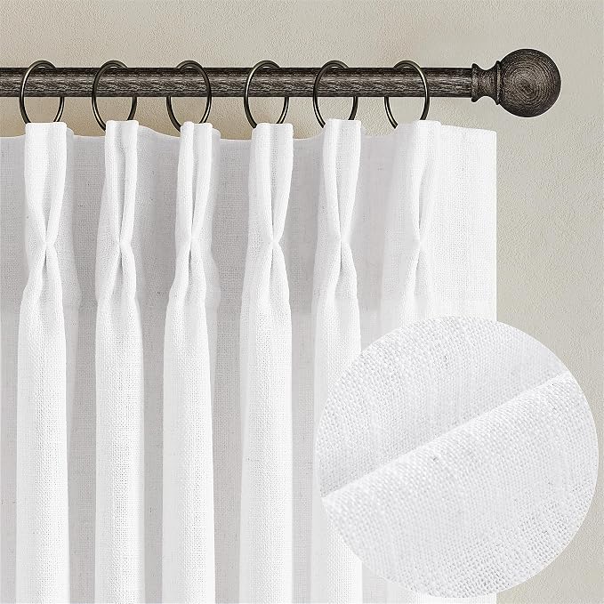 Snow White Linen Pinch Pleated Curtains 84 Inches Long 2 Panels | Textured Linen - Image 9