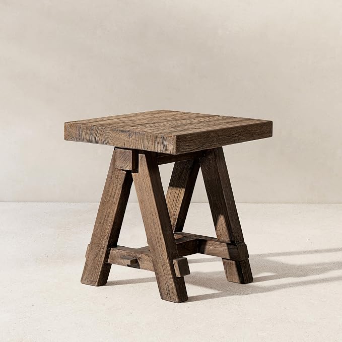Hawthorne 18" Square Reclaimed Elm Trestle Side Table, Heritage Medium-Dark - Image 2