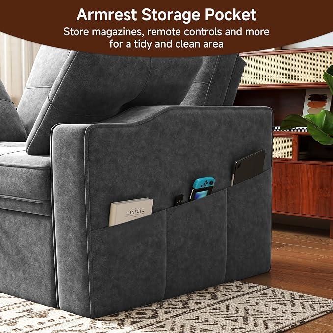 Loveseat Sleeper Sofa, 3-in-1 Convertible Sofa Bed, Pull Out Couch - Image 8