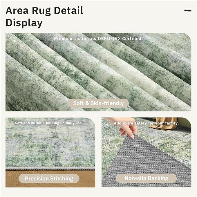 Soalmost Round Rugs 8ft Living Room Circle Area Rug 8x8 Green/Ivory Vintage | - Image 6