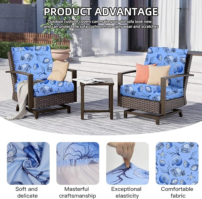 8Pcs Outdoor Cushion Covers, Elastic Patio Cushion Covers | Washable, - Image 3