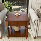 Large End Table with Drawer and Storage Shelf, Solid Wood Sofa Side Table - Image 4