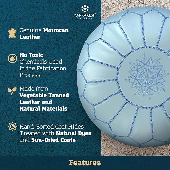 Marrakesh Gallery Genuine Leather Round Pouf Unstuffed - Image 5