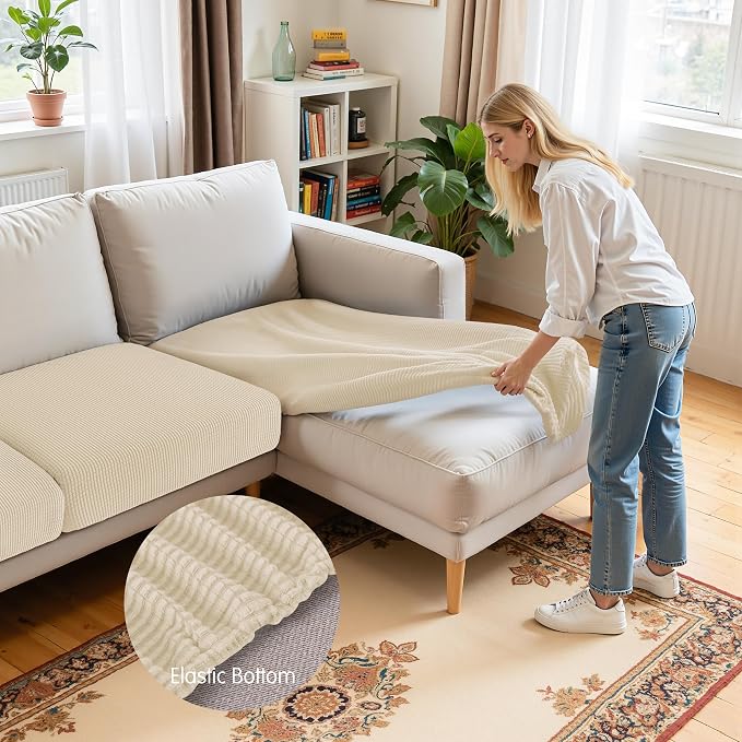 Hokway Chaise Cover and Couch Cushion Covers Set, Separate Sectional Sofa - Image 3