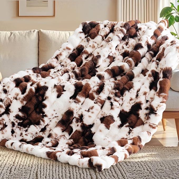 Cow Print Blanket for Couch, Faux Fur Throw Blanket, Super Heavy Warm Cozy - Image 3