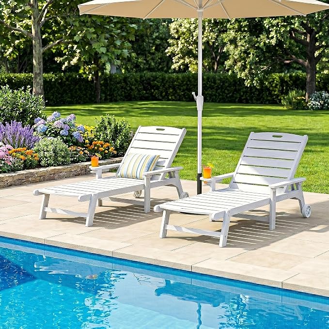 Outdoor Lounge Chair with 5-Position Adjustable, Outside Lounge Chair with Cup - Image 2
