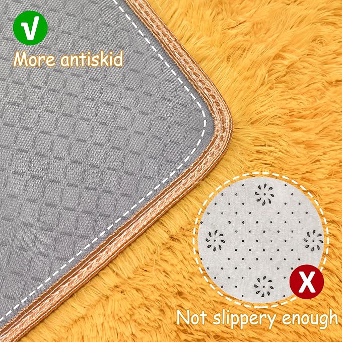 2x8 Bedside Area Rugs for Bedroom Soft Fluffy Shag Beige Yellow Carpet for - Image 4