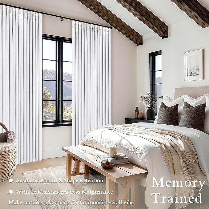 Snow White Pleated Linen 100% Blackout Curtains 84 Inches Long | Pinch Pleat - Image 4