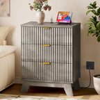 BORNOON 30.5" Nightstand with Charging Station, 3-Drawer Fluted Bedroom Chest by BORNOON