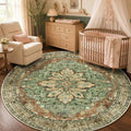 RELEANY Washable Area Rug, Round 5ft, Brick/Brown/Green | Non-Slip, Water by RELEANY