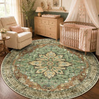 RELEANY Washable Area Rug, Round 5ft, Brick/Brown/Green | Non-Slip, Water by RELEANY
