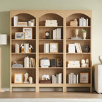 Arched Bookshelf with 5 Tier Open Shelves, Study and Living Room, Natural Oak - Image 4