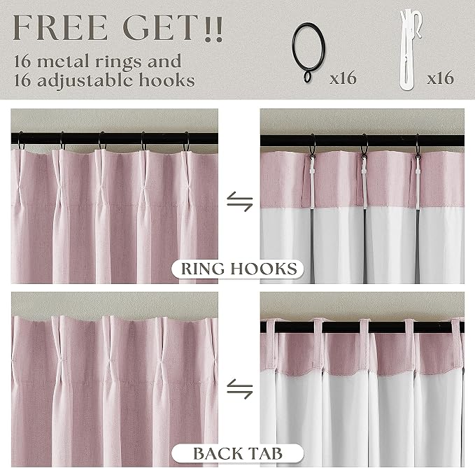 Light Pink Linen 100% Black Out 120 Inch Curtains - Image 6