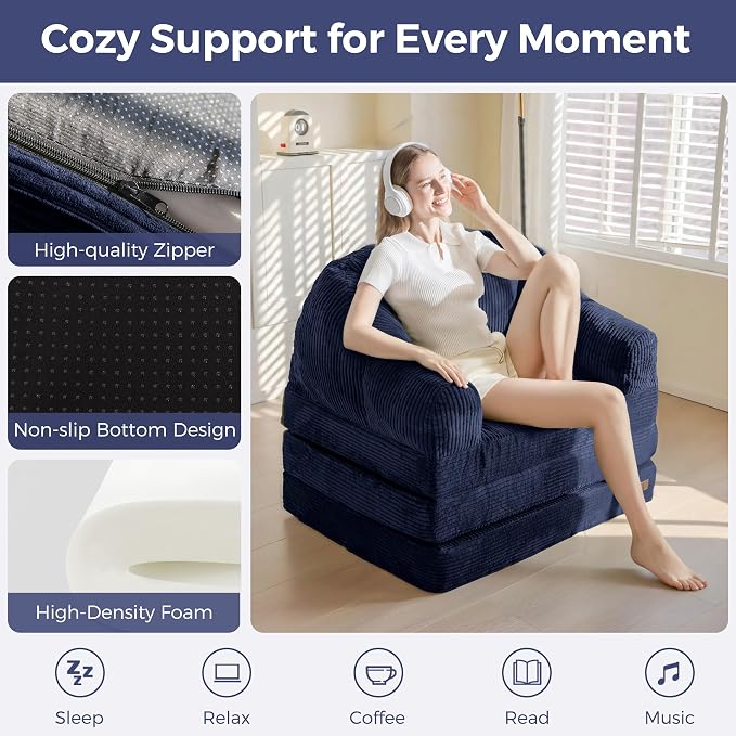 MAXYOYO Folding Sofa Bed with Backrest, Boneless Fold Out Couch Bed with Handle - Image 4