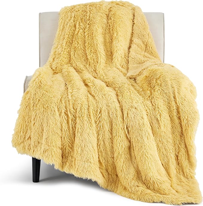 Bedsure GentleSoft Fuzzy Sherpa Faux Fur Twin Blanket Yellow Cozy Gifts by Unknown