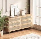 6 Drawer Double Dresser for Bedroom, Natural Rattan Modern Drawer Chest - Image 4