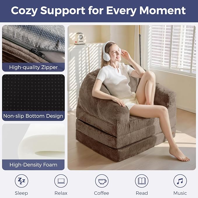 MAXYOYO Folding Sofa Bed with Backrest, Boneless Fold Out Couch Bed with Handle - Image 4