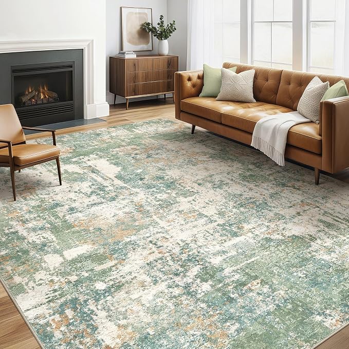 LOONGRUG 5x8 Area Rug Washable Neutral Modern Living Room Rugs Green | Abstract by LOONGRUG