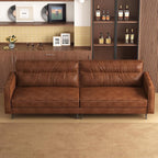 86.61" Mid-Century 3-Seater Brown Leather Sofa, Vintage Modern Couch - Image 5