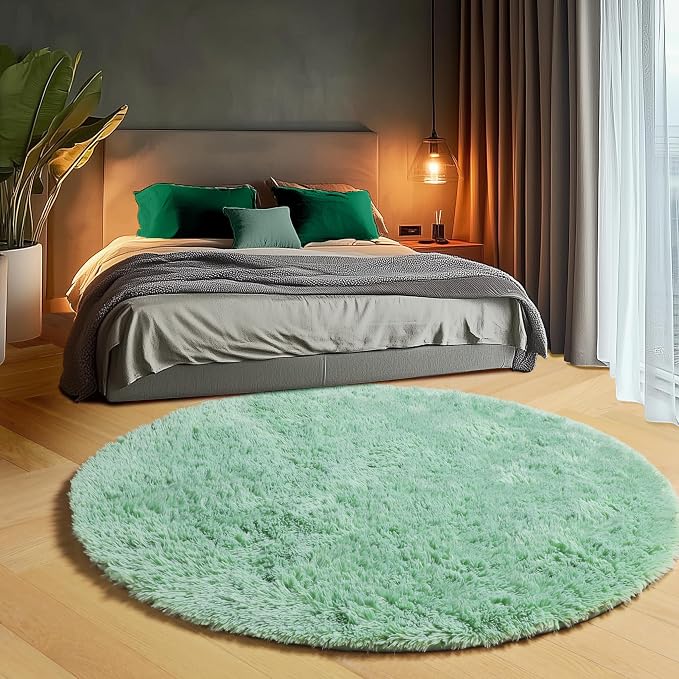Sage Green Round Area Rugs 6ft, Fluffy Soft Bedroom Circle Rug - Image 5