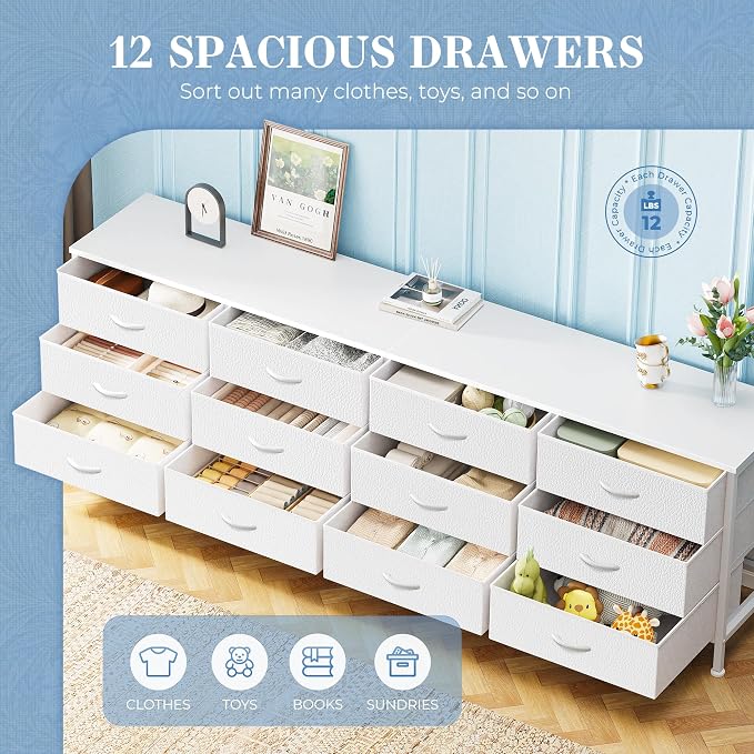 Huuger 70 Inch Dresser for Bedroom, TV Stand for 65, 80 Inch TV, 12 Fabric - Image 4