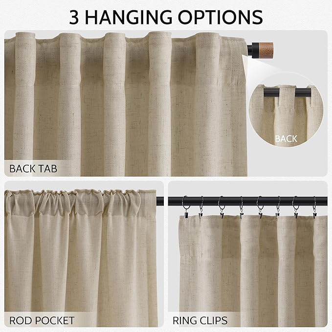 Eggshell Beige Curtains for Living Room 72 Inches Long Linen Blend Luxury Light - Image 2