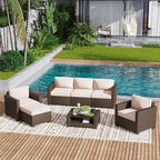 LOUVIXA 7 Piece Outdoor Patio Furniture Set, Rattan Chairs Glass Table Wicker - Image 9