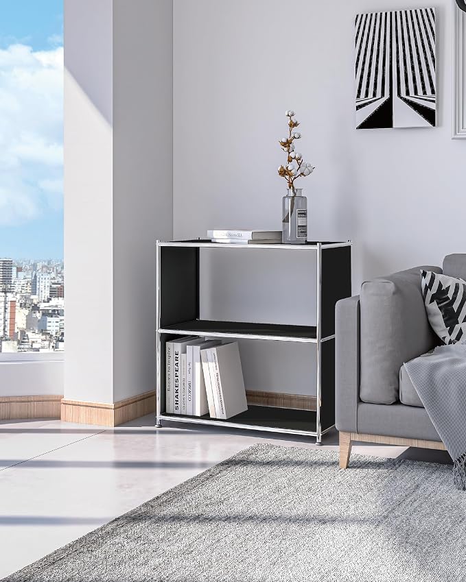 32-Inch 2-Tier Metal Bookcase, Open Shelf Storage Organizer - Image 2