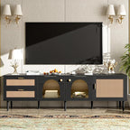 Merax Rattan TV Stand with LED Lights, Solid Wood Feet, Living Room, Bedroom - Image 2