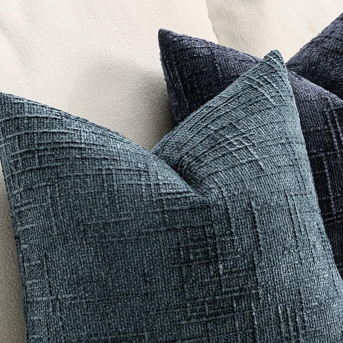 MIULEE Chenille Textured Throw Pillow Covers Blue 18x18 Set of 2 | Slubby - Image 3