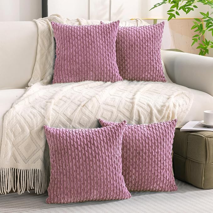 Set of 4 Pink Decorative Throw Pillow Covers 16x16 Inch Corduroy Pillow Covers - Image 3