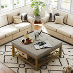 Befurtori Large Square Ottoman Coffee Table, Linen Solid Upholstered Footrest - Image 4