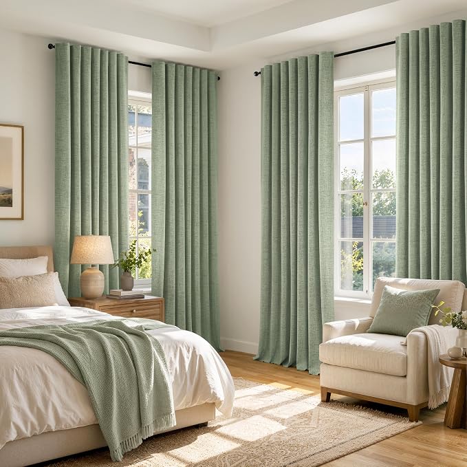MIULEE 100% Blackout Linen Curtains 42 x 63 Inch Sage Green 2 Panels | Thermal - Image 8