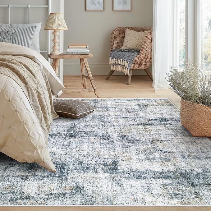 6x9 Area Rugs Washable Rug: Abstract Neutral Rugs Modern Non Slip Area Rug - Image 4