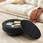 Round Coffee Table for Living Room, Fluted Drum Accent Tea Center Table - Image 2