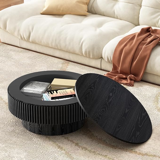Round Coffee Table for Living Room, Fluted Drum Accent Tea Center Table - Image 2