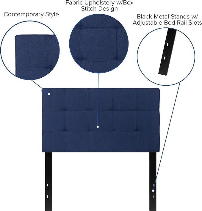 Flash Furniture Bedford Tufted Upholstered Twin Size Headboard in Navy Fabric - Image 4
