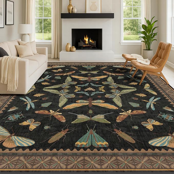 Black Washable Insect Area Rugs 8x10 - Image 6