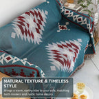 VClife Boho Couch Cover Soft Cotton Linen Blue Red Gray Triangle Plaid - Image 2