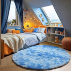 Round Rugs 6ft for Living Room Bedroom, Tie-Dye Blue Fluffy Circle Area Rug for - Image 5
