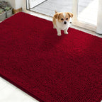 OLANLY Dog Door Mat for Muddy Paws 50x30, Super Absorbent Chenille Mud Mat | Red by OLANLY